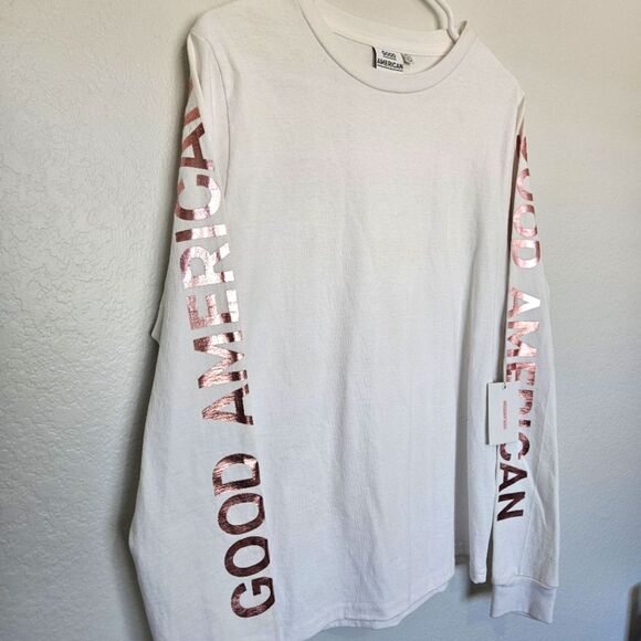 NWT Good American | Rose Gold Graphic Logo Long Sleeve Top Shirt Womens Medium 2 - Picture 4 of 6